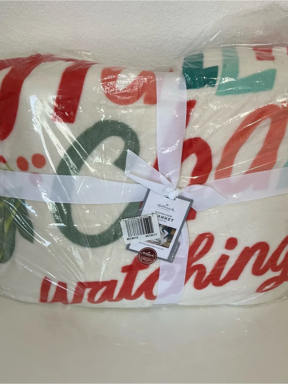 Hallmark White, Red & Green Festive Script Throw
